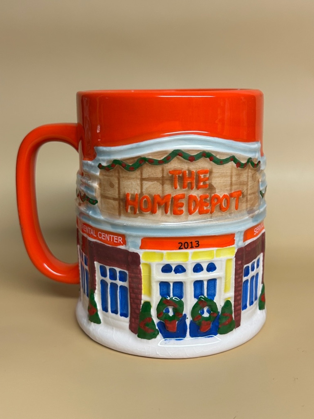 Home Depot Mr Christmas 2013 Mug Coffee Tea Hardware Store Orange Holiday Decor